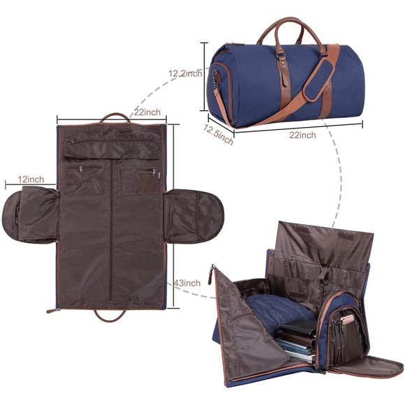 Carry On Garment Bag - Travel Business - Canvas Duffel Bag with Shoe Compartment - Picture 4 of 7